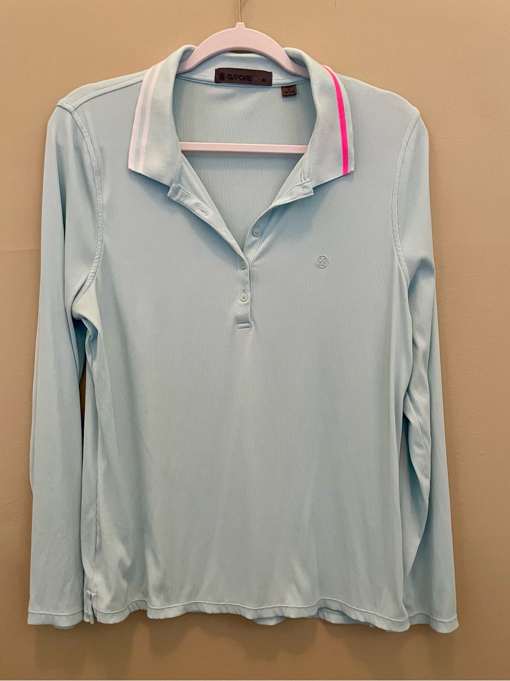 G/FORE by Peter Millar Ribbed Tech Long Sleeve Golf Polo Daybreak Blue Sz XL